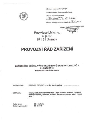 Provozní řád zařízení